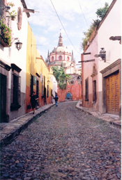street and church in forground